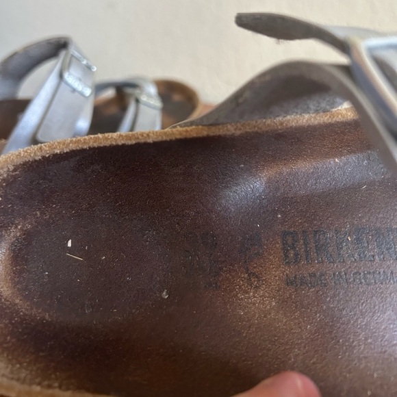 BIRKENSTOCK Women's Mayari Birko-Flor Silver Outdoor Criss Cross Straps Sz 39 8 - Picture 8 of 10